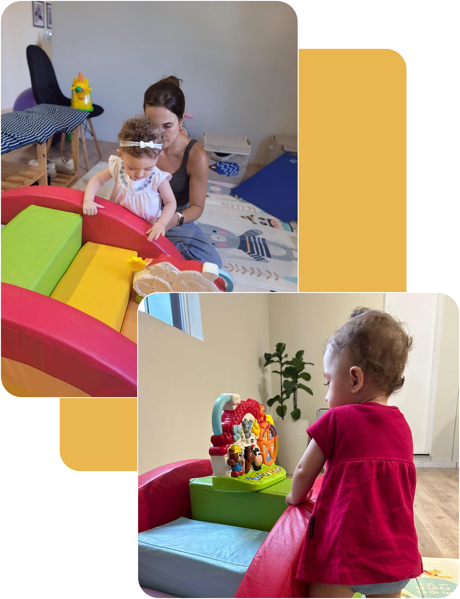 Dra. Gabriella realizando atendimento presencial de fisioterapia em bebê.